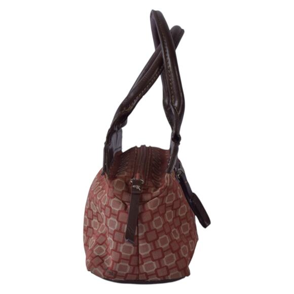 Vintage Nine West Tapestry Mini Handbag Brown Faux Leather Top Handle Purse Y2K - Picture 4 of 8